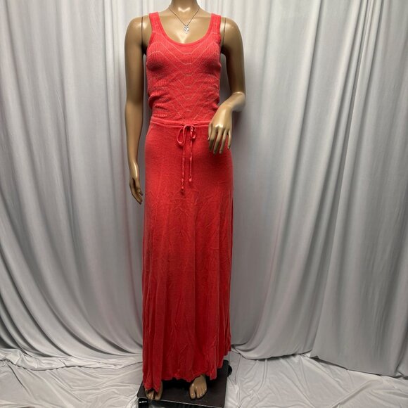 Victorias Secret Coral Knit Racerback Maxi Dress Womens Size Small Tie Waist - Picture 1 of 9